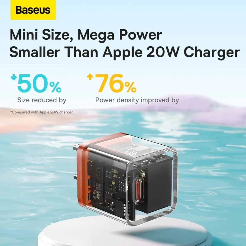 Baseus GaN5 Fast Charger Mini 1C 20W CN Amber Orange for Sale in Pakistan