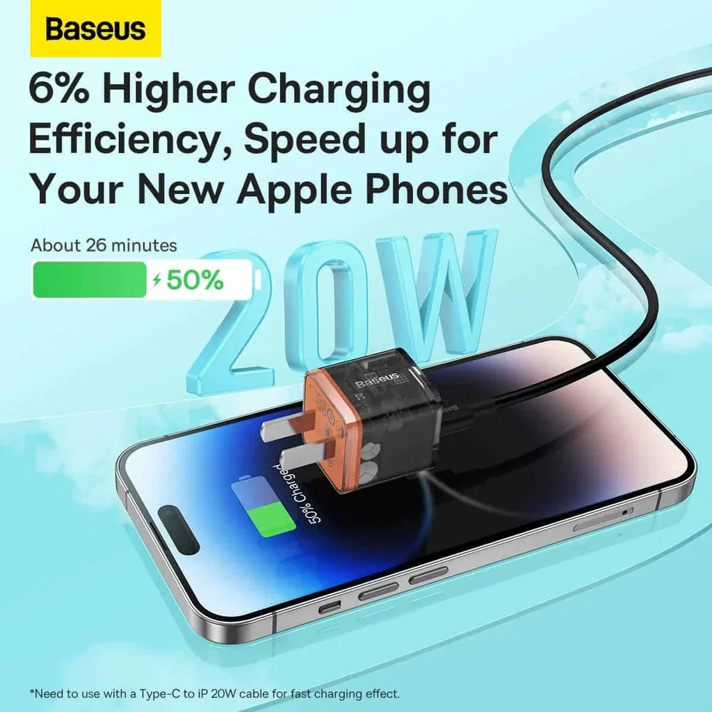 Baseus GaN5 Fast Charger Mini 1C 20W CN Amber Orange for Sale in Pakistan