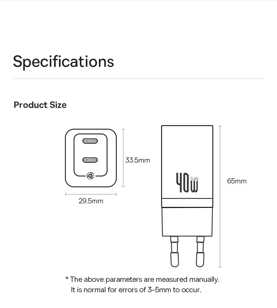 Baseus GaN5 Pro Fast Charger C+C 40W EU Black for Sale in Pakistan