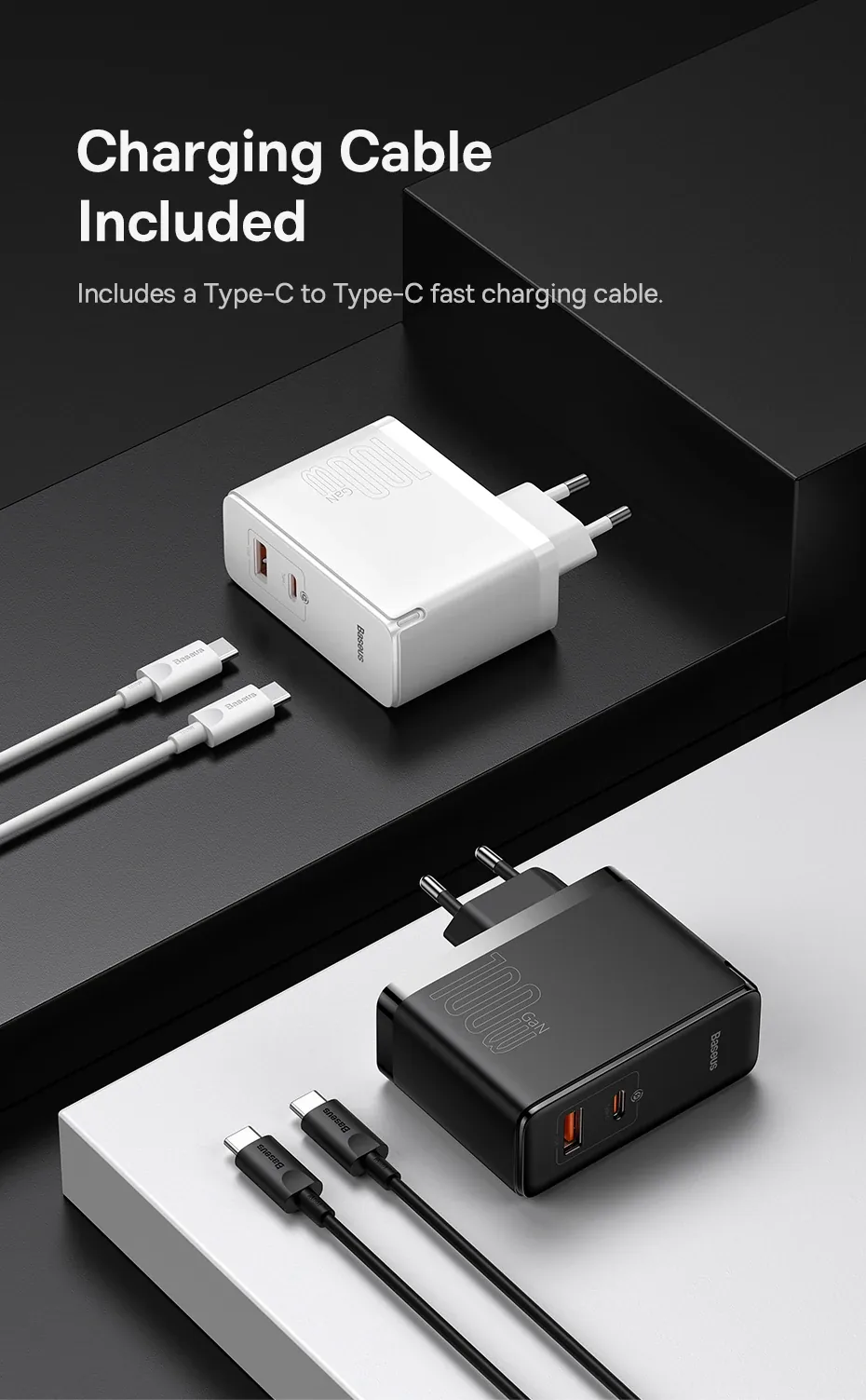 Baseus GaN5 Pro Fast Charger C+U 100W EU Black for Sale in Pakistan