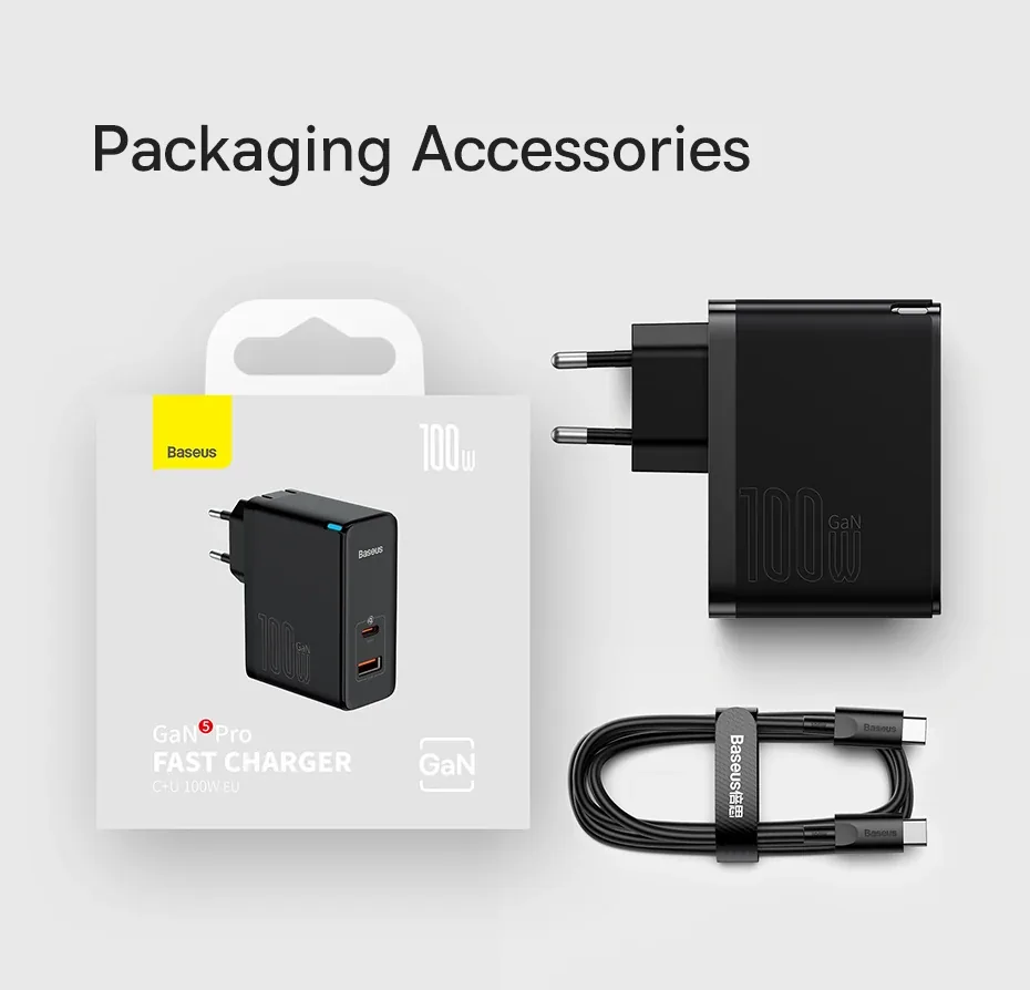 Baseus GaN5 Pro Fast Charger C+U 100W EU Black for Sale in Pakistan