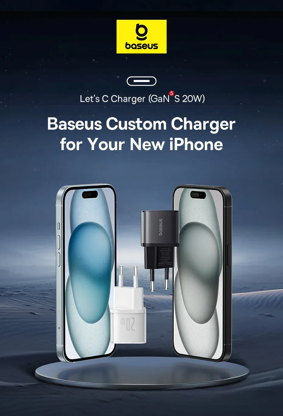 Baseus GaN5S Fast Charger 1C 20W EU Cluster Black for Sale in Pakistan