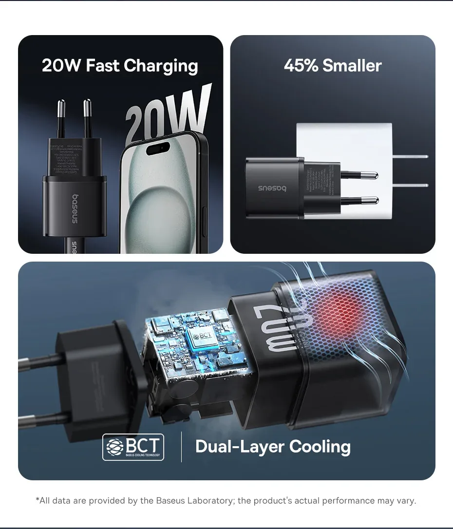 Baseus GaN5S Fast Charger 1C 20W EU Cluster Black for Sale in Pakistan