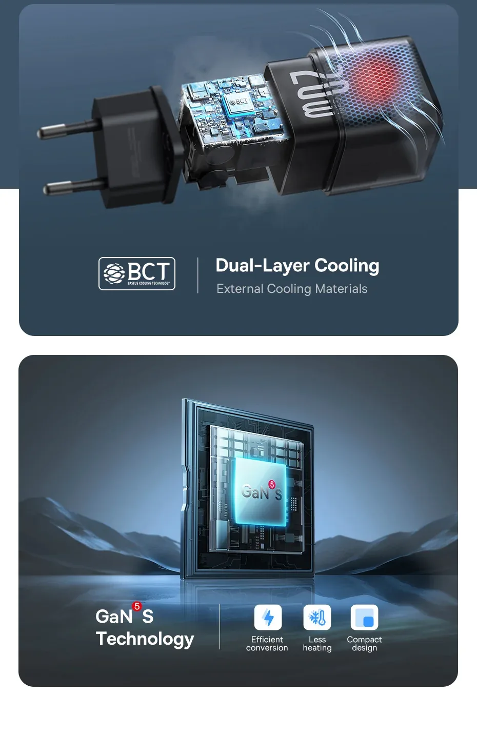 Baseus GaN5S Fast Charger 1C 20W EU Cluster Black for Sale in Pakistan