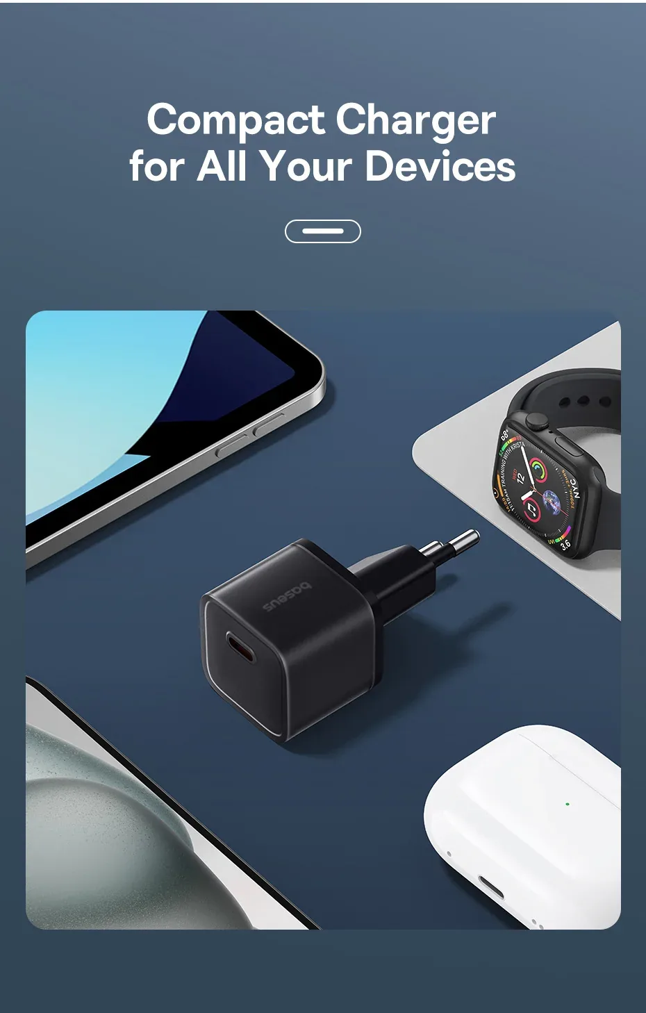 Baseus GaN5S Fast Charger 1C 20W EU Cluster Black for Sale in Pakistan