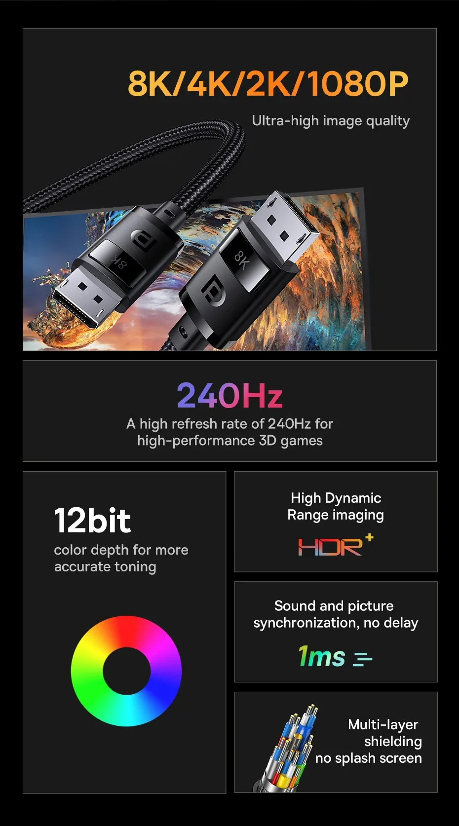 Baseus High Definition Series 8K DP to DP Adapter Cable for Sale in Pakistan