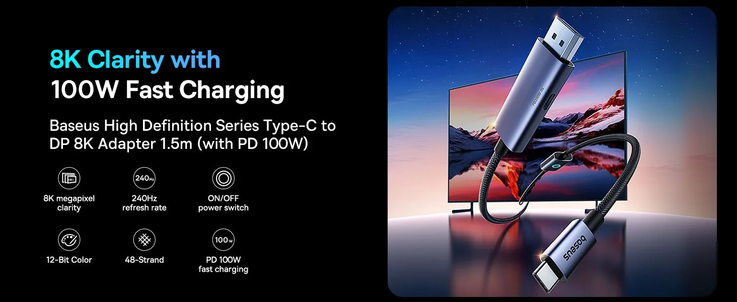 Baseus High Definition Series Type-C to DP 8K Adapter 2m Cluster Black for Sale in Pakistan