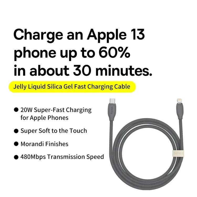 Baseus Jelly Series 20W USB-C To 8 Pin Liquid Silicone Fast Charging Data Cable 2M for Sale in Pakistan
