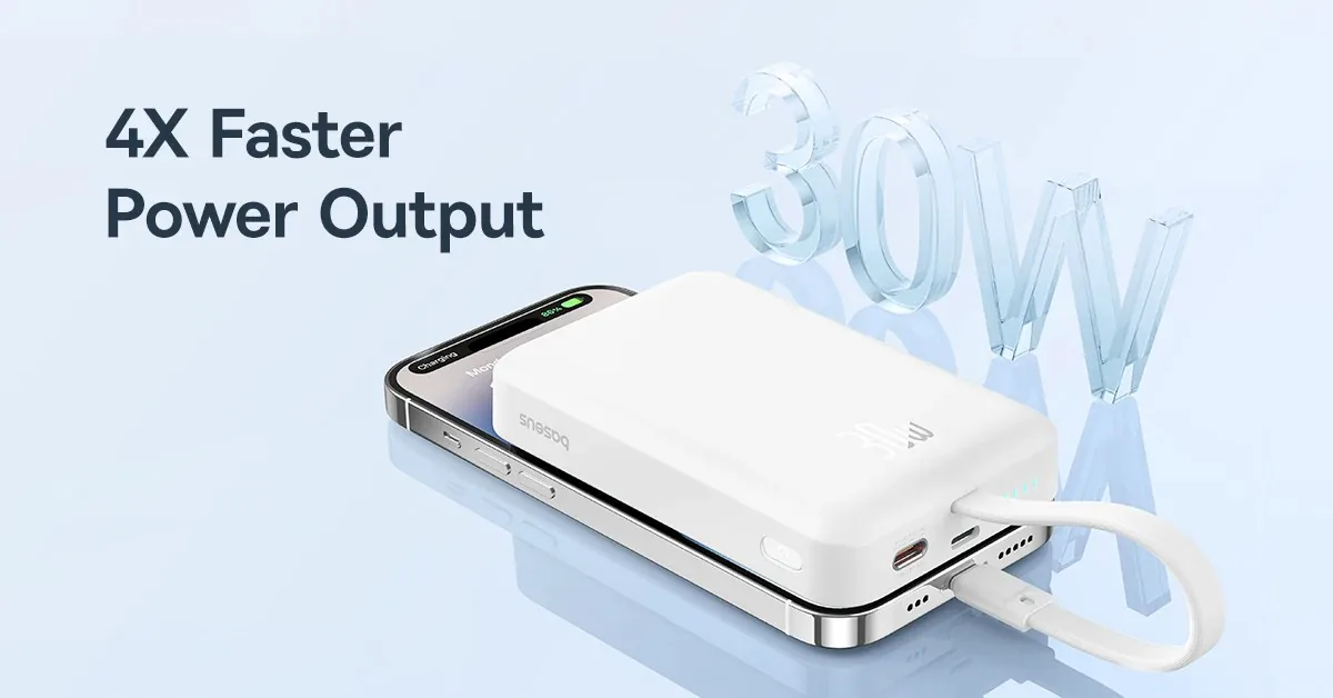 Baseus Magnetic Mini Wireless Fast Charge Power Bank 10000mAh 30W Black for Sale in Pakistan