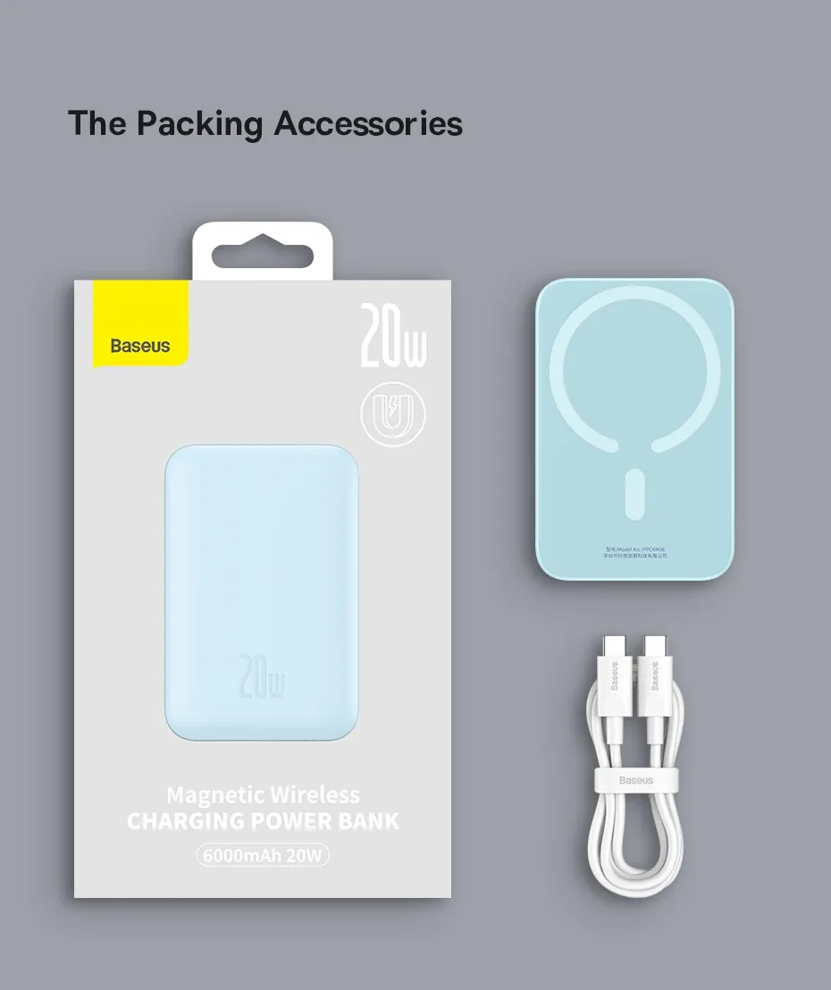 Baseus Magnetic Mini Wireless Fast Charge Power Bank 6000mAh 20W for Sale in Pakistan