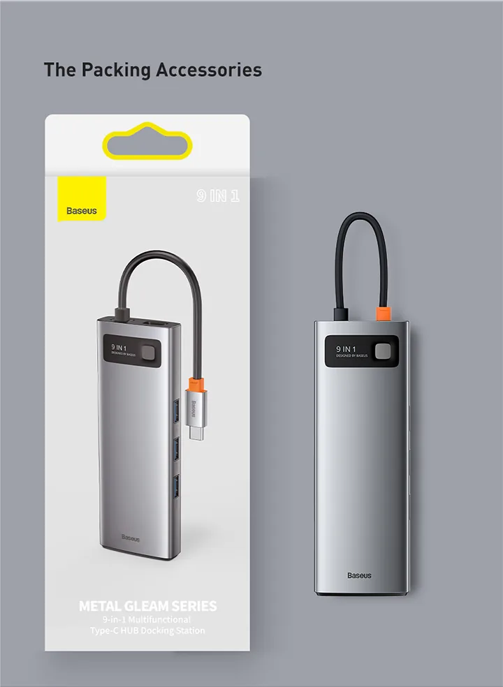 Baseus Metal Gleam Series 9 in 1 Multifunctional Type-C HUB Docking Station – CAHUB-CU0G for Sale in Pakistan