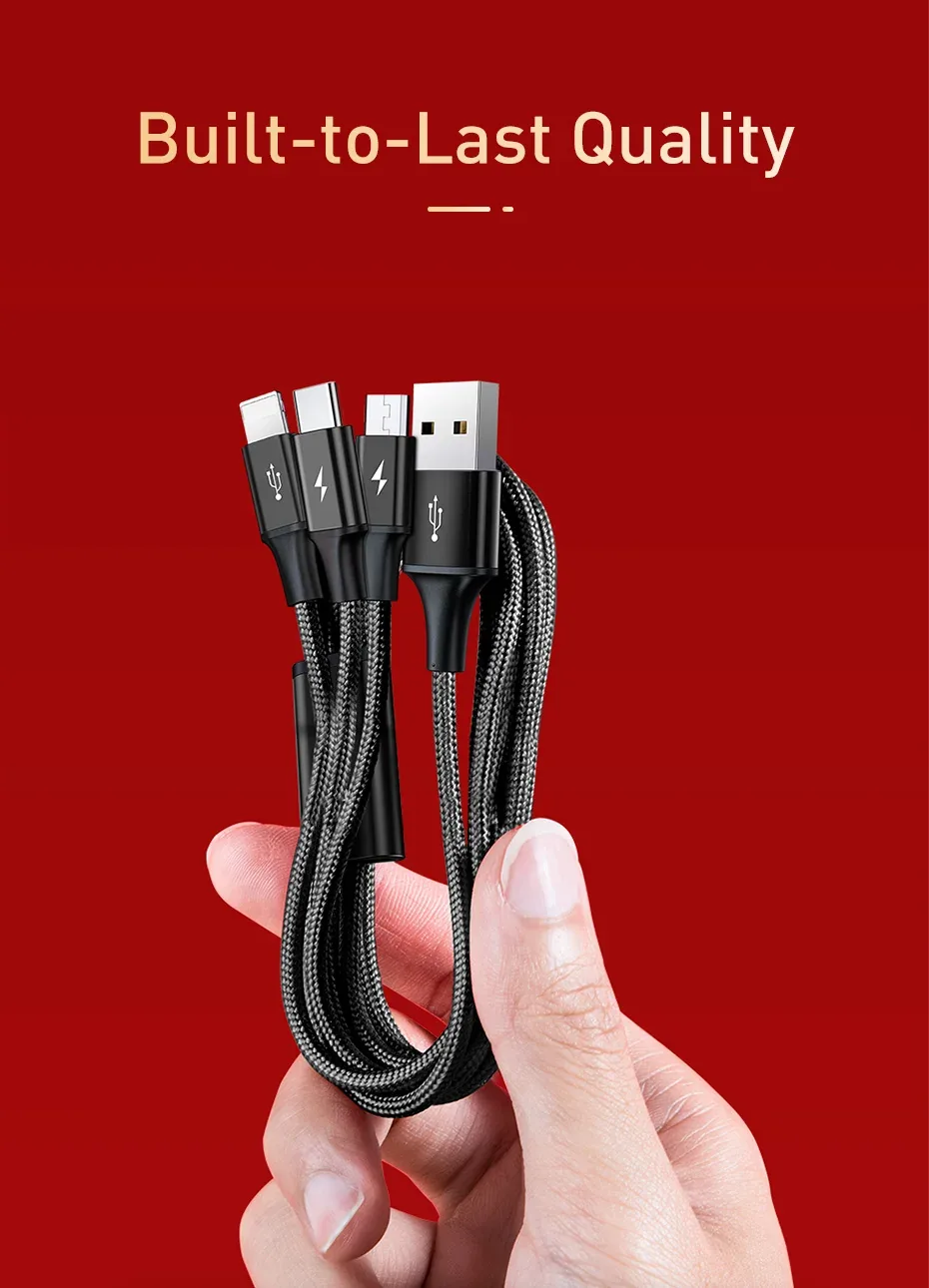 Baseus Rapid Series USB 3-in-1 Cable For IP+Micro+Type-C for Sale in Pakistan