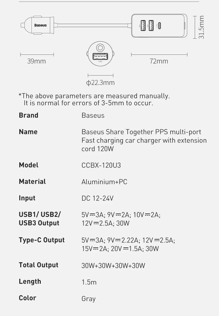 Baseus Share Together 120W PPS Quick Car Charger 2C+2U for Sale in Pakistan