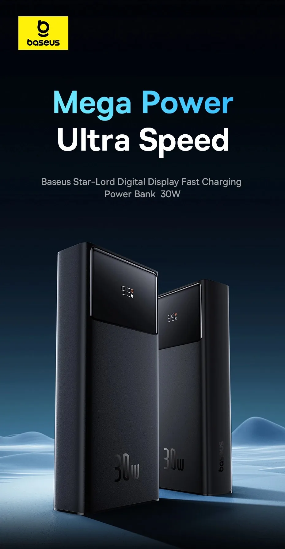 Baseus Star-Lord Digital Display Fast Charging Power Bank 10000mAh 30W Cluster Black for Sale in Pakistan