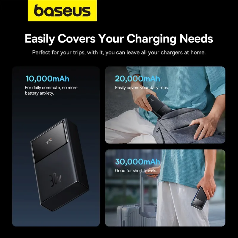 Baseus Star-Lord Digital Display Fast Charging Power Bank 30000mAh 30W Cluster Black for Sale in Pakistan