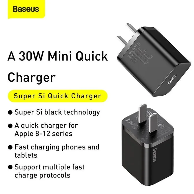 Baseus Super Si Quick Charger IC 30W CN Black for Sale in Pakistan