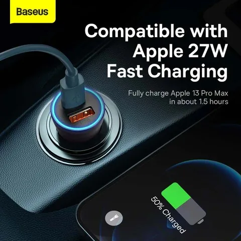 Baseus U+C 60W Golden Contactor Max Dual Fast Charger Car Charger for Sale in Pakistan