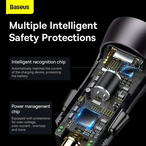 Baseus U+C 60W Golden Contactor Max Dual Fast Charger Car Charger for Sale in Pakistan