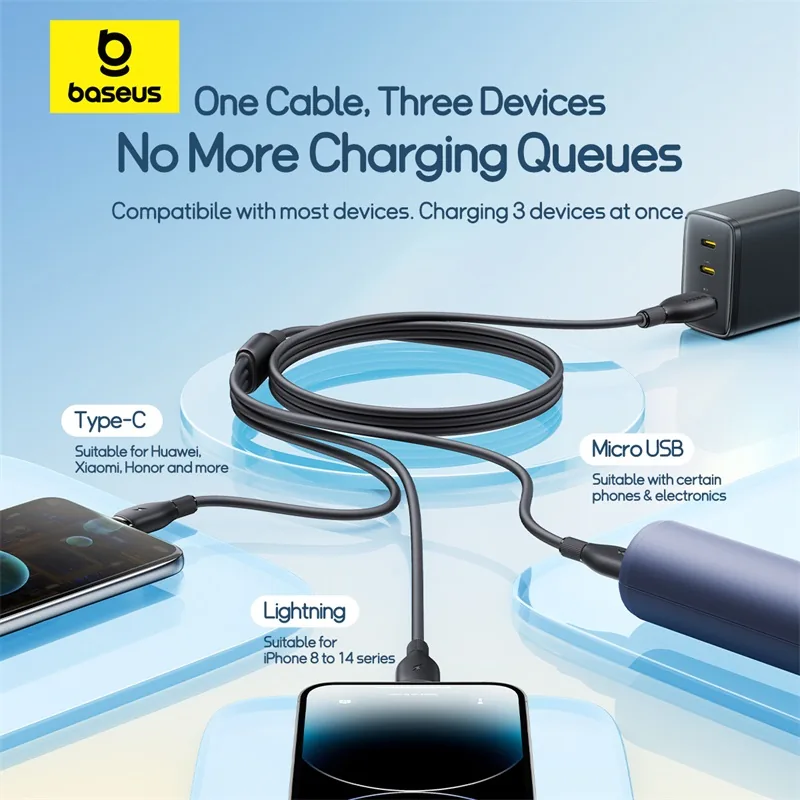 Baseus Ultra-Fast 3 in 1 Fast Charging Cable 3.5A 1.3m for Sale in Pakistan