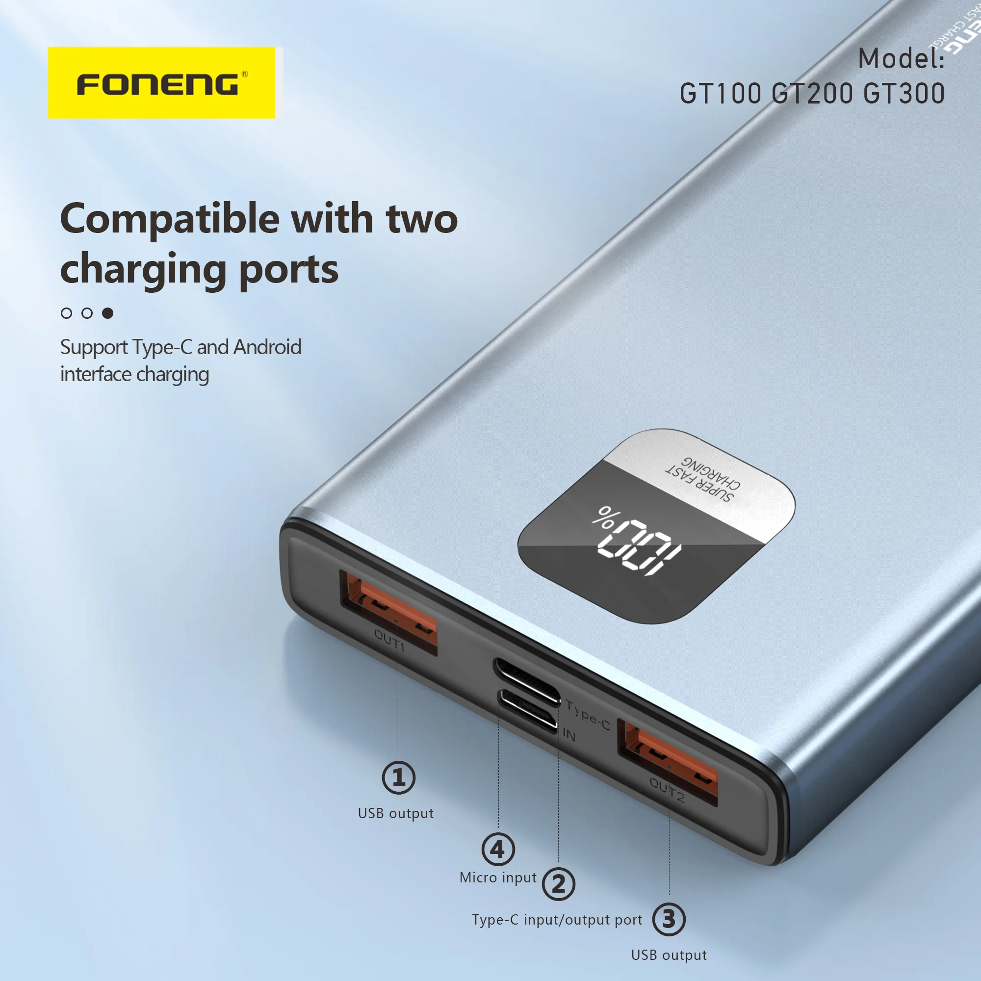 Foneng GT100 10000mAh Power Bank (22.5W & 3 Outputs) for Sale in Pakistan
