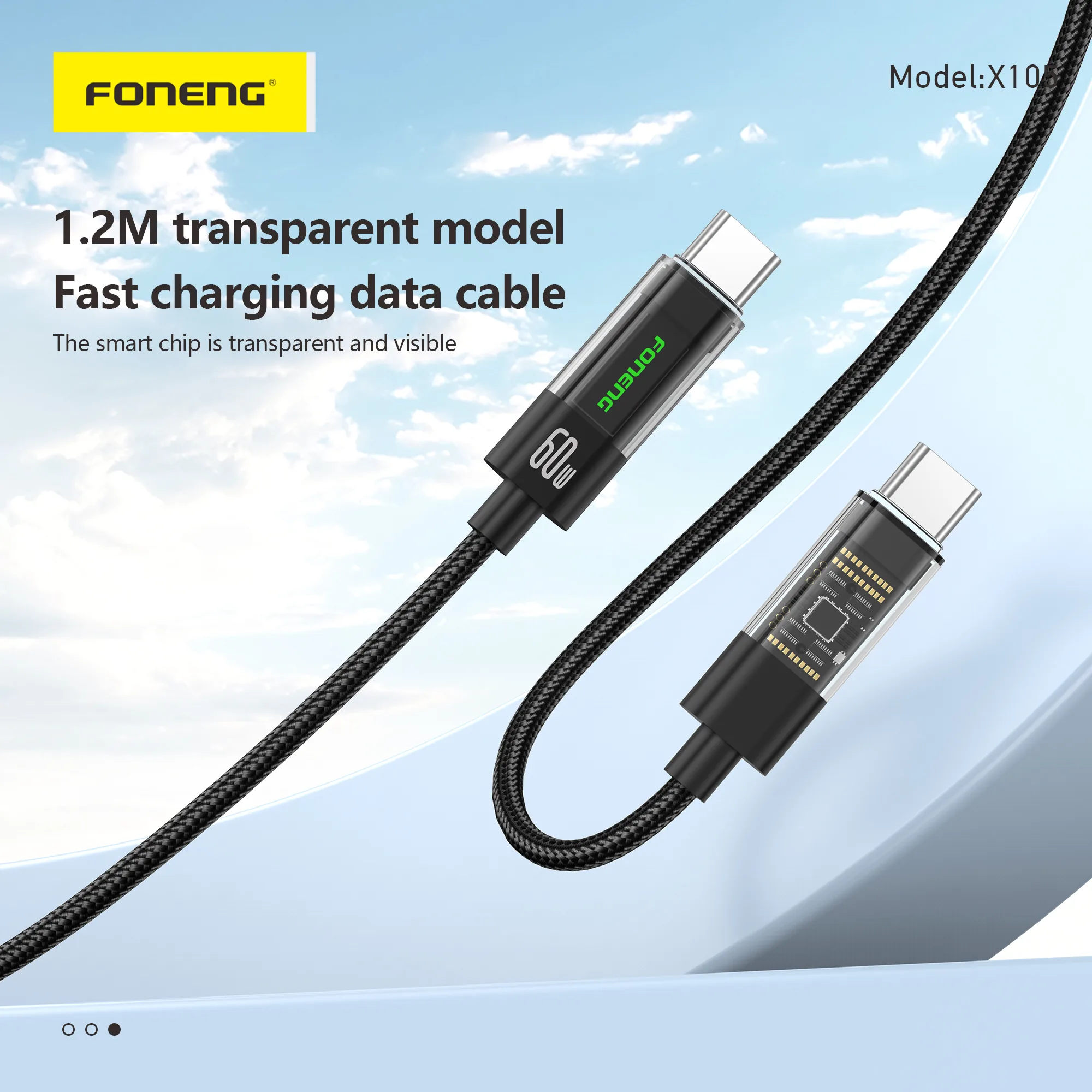 Foneng X105 1.2m Transparent Head Braided Cable (60W / PD27W) for Sale in Pakistan