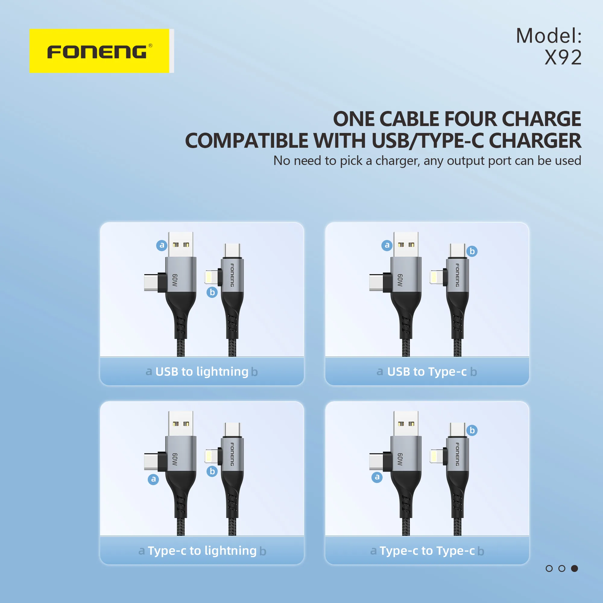 Foneng X92 4-in-1 Metal Head Braided Cable (60W,1Meter) for Sale in Pakistan