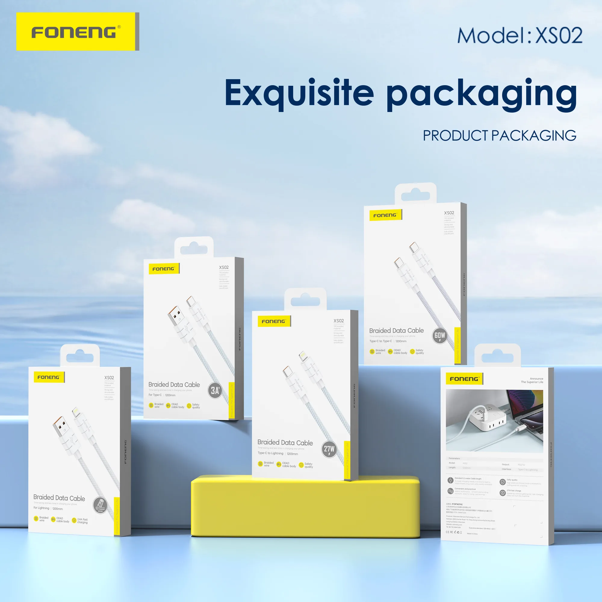 Foneng XS02 C to C Braided Fast Charge Cable (60W / 27W / 3A / 2.4A) for Sale in Pakistan