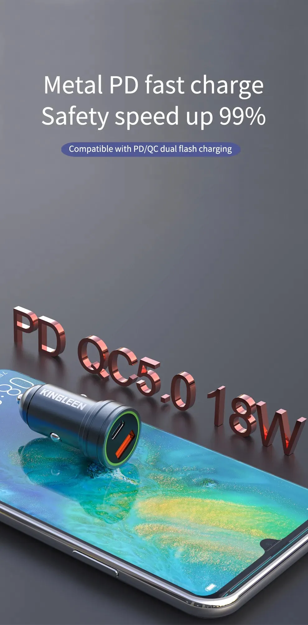 Kingleen 18W PD+QC 3.0 Fast Car Charger C925i for Sale in Pakistan