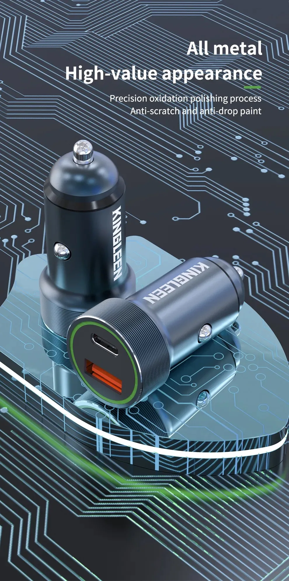 Kingleen 18W PD+QC 3.0 Fast Car Charger C925i for Sale in Pakistan