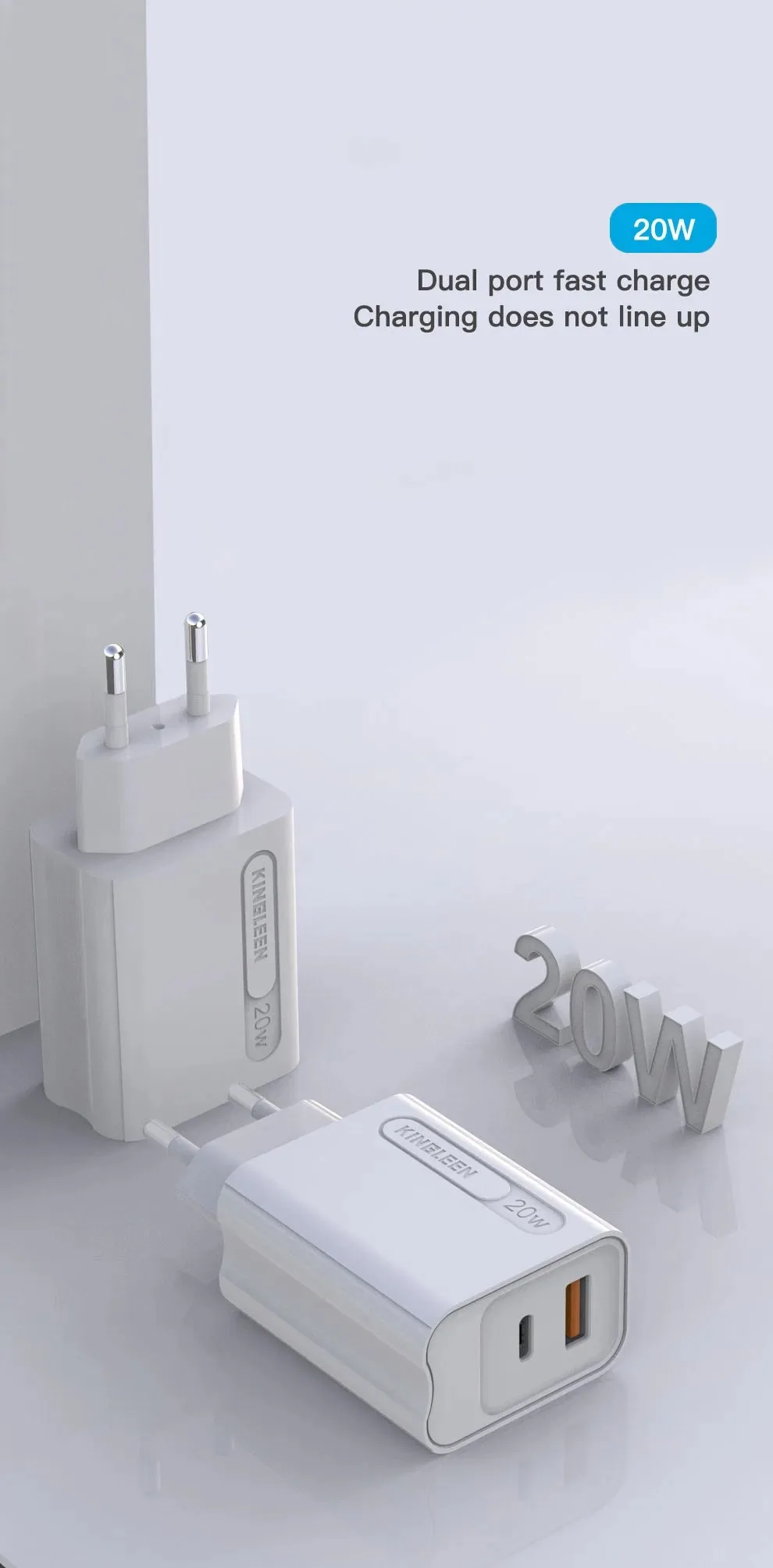 Kingleen Dual Port Fast Charger 20W PD+USB 3.0 E30 for Sale in Pakistan