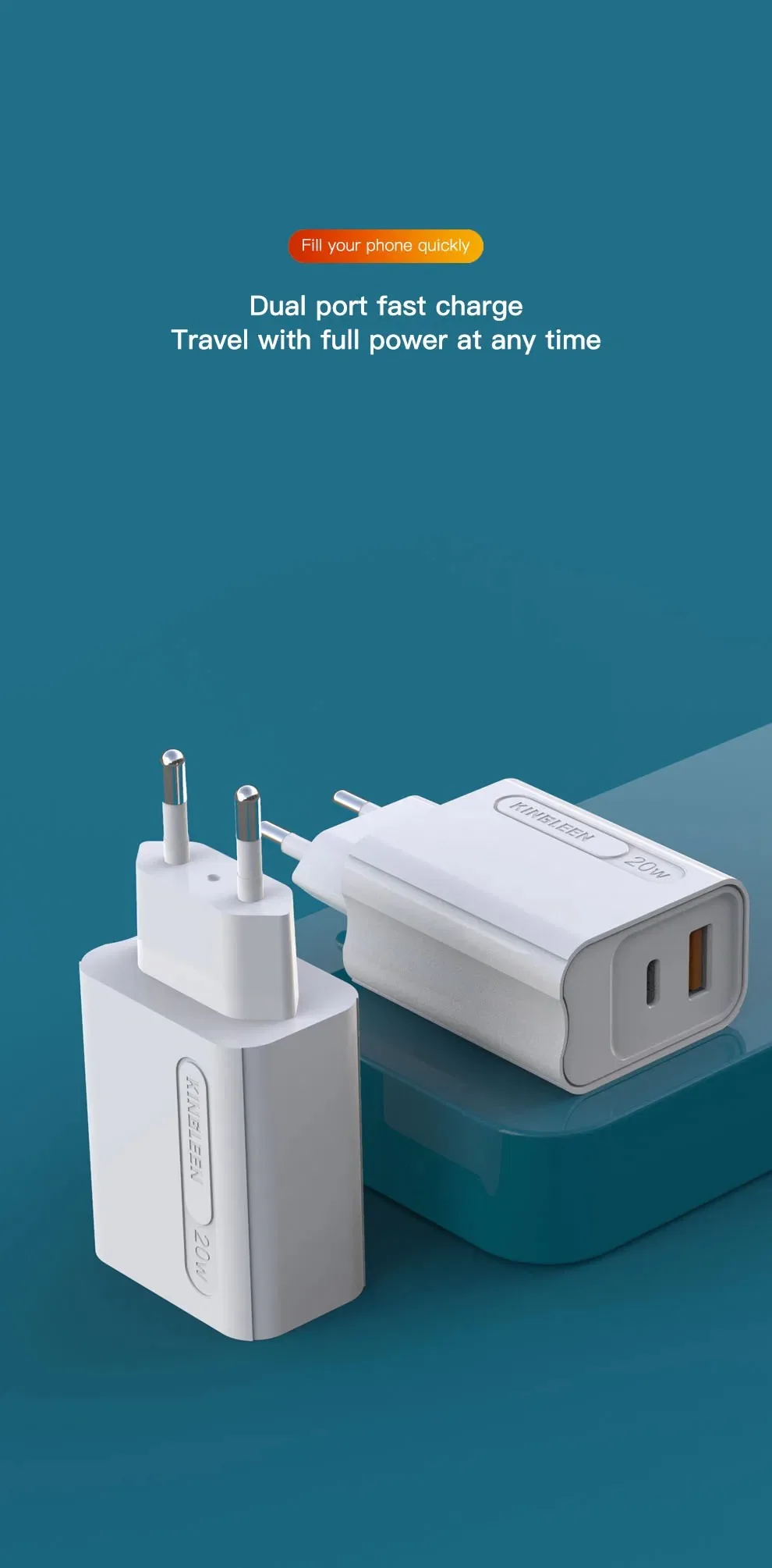 Kingleen Dual Port Fast Charger 20W PD+USB 3.0 E30 for Sale in Pakistan