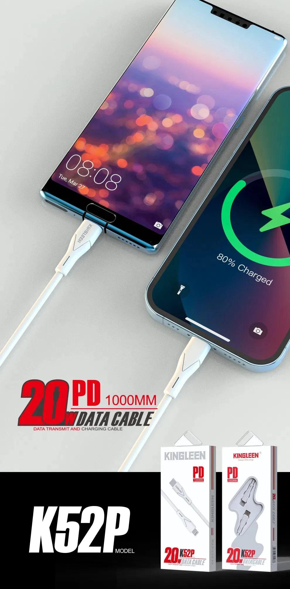 KINGLEEN TYPE C TO IPHONE PD 20W DATA CABLE K52P for Sale in Pakistan