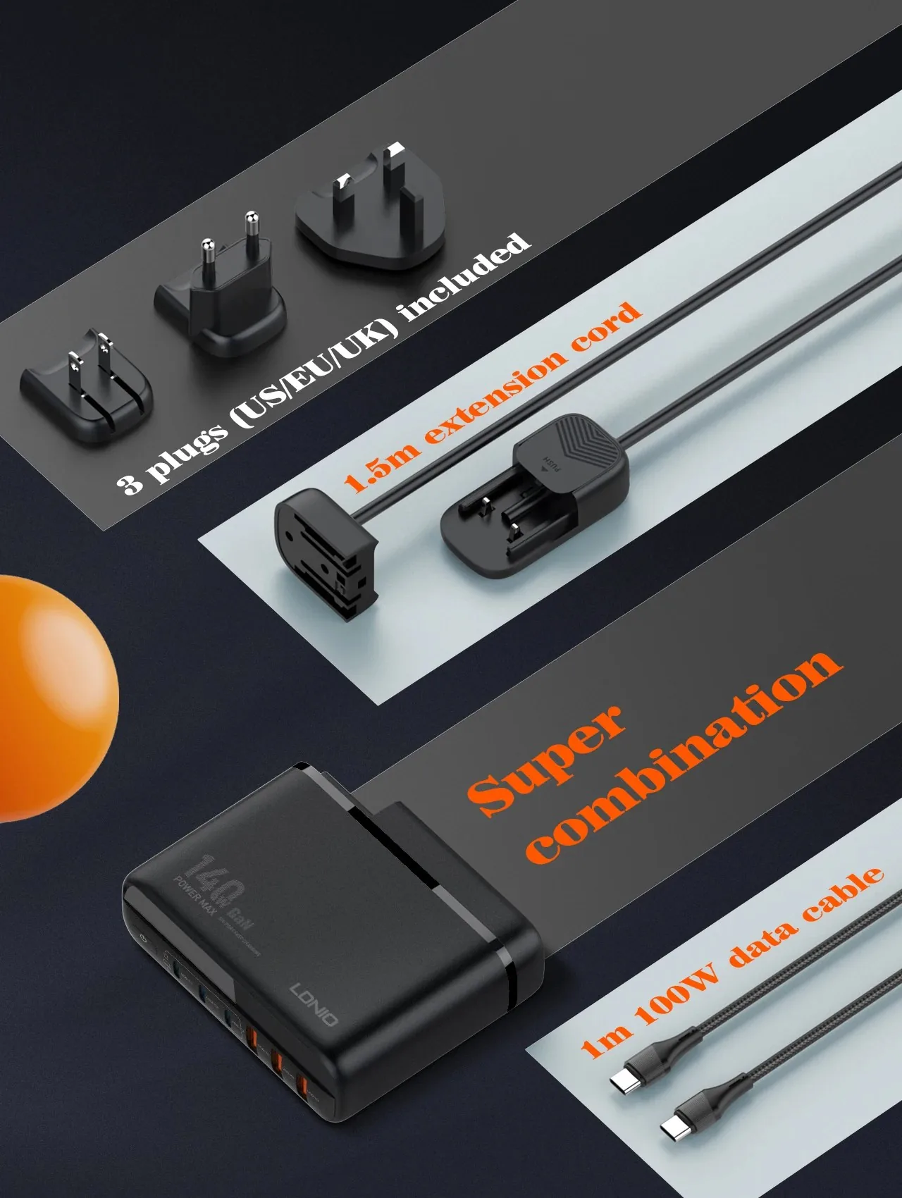 LDNIO 140W GaN Super Fast Desktop Charger A6140C for Sale in Pakistan