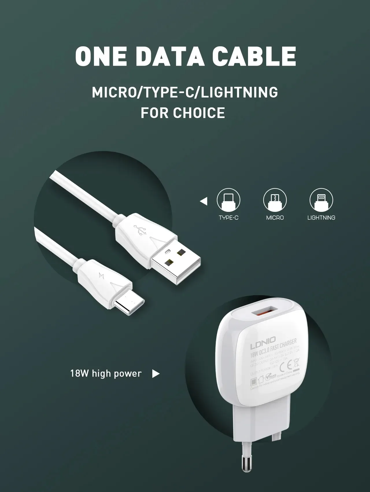 LDNIO 18W QC3.0 Fast Charger A1306Q for Sale in Pakistan