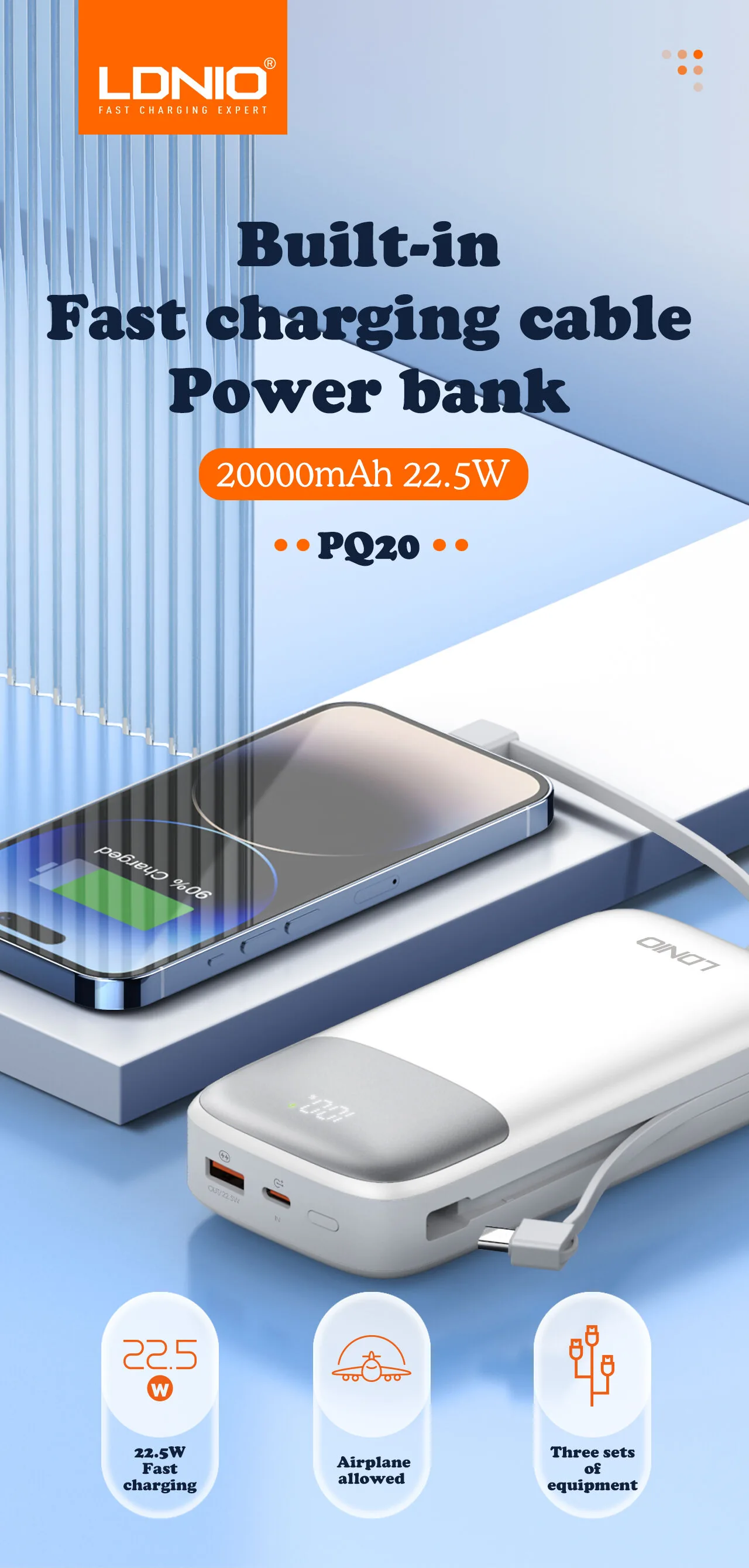 LDNIO 20000mAh 22.5W Fast Charging Power Bank PQ20 for Sale in Pakistan