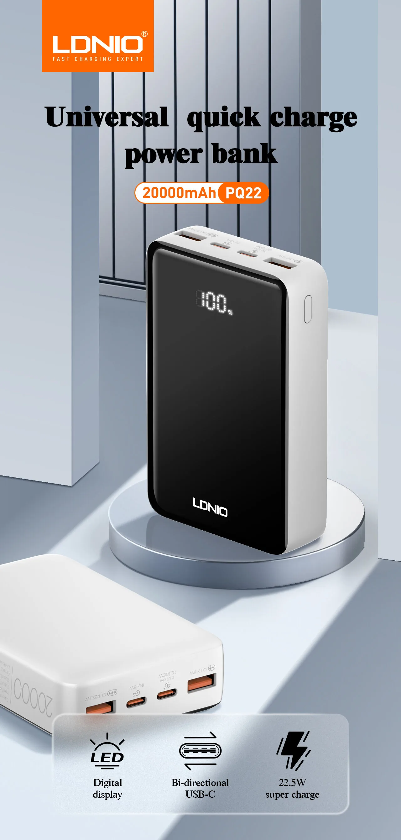 LDNIO 20000mAh Digital Display Power Bank PQ22 for Sale in Pakistan