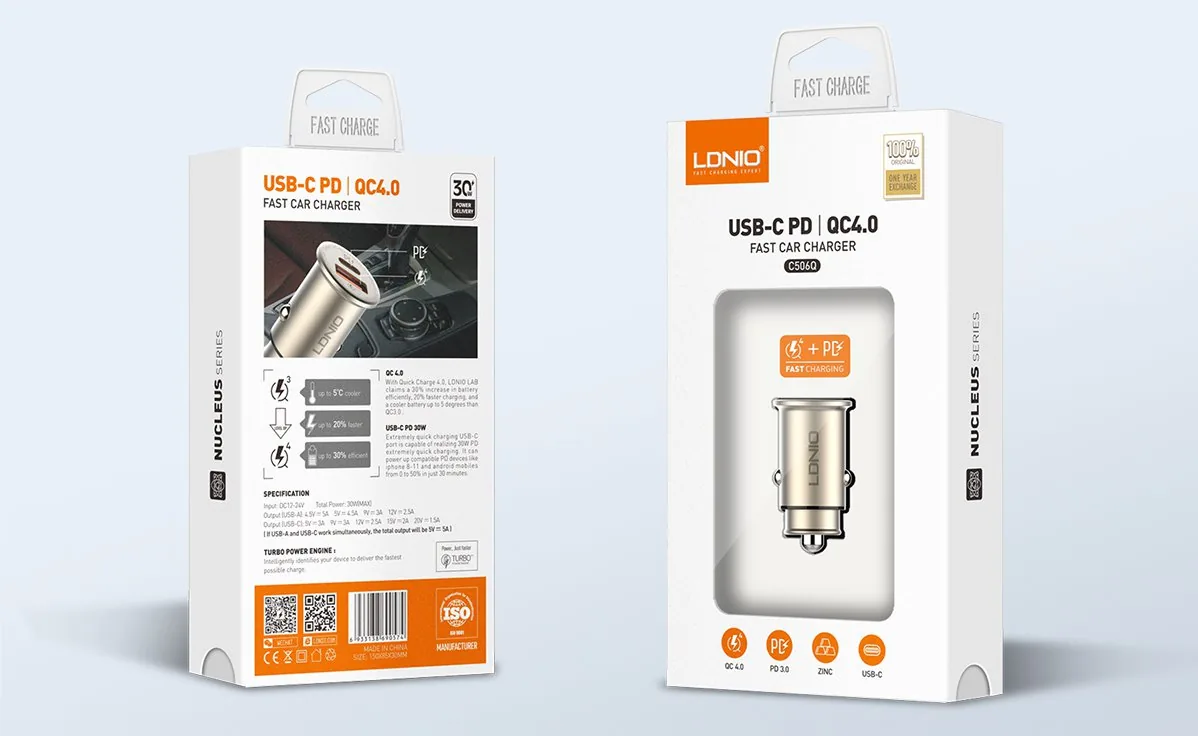 LDNIO 30W Ultra Mini Zinc Alloy Shell Car Charger C506Q for Sale in Pakistan