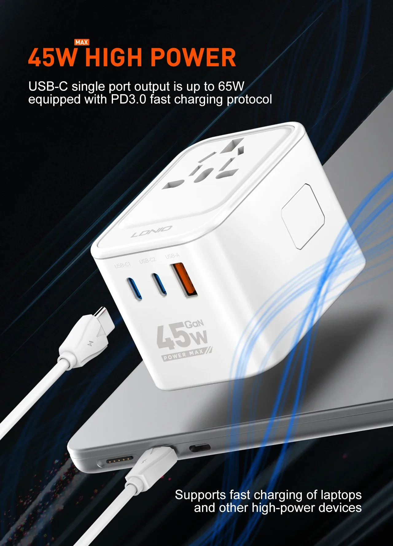 Ldnio 45W GaN Travel Adapter Z8 for Sale in Pakistan