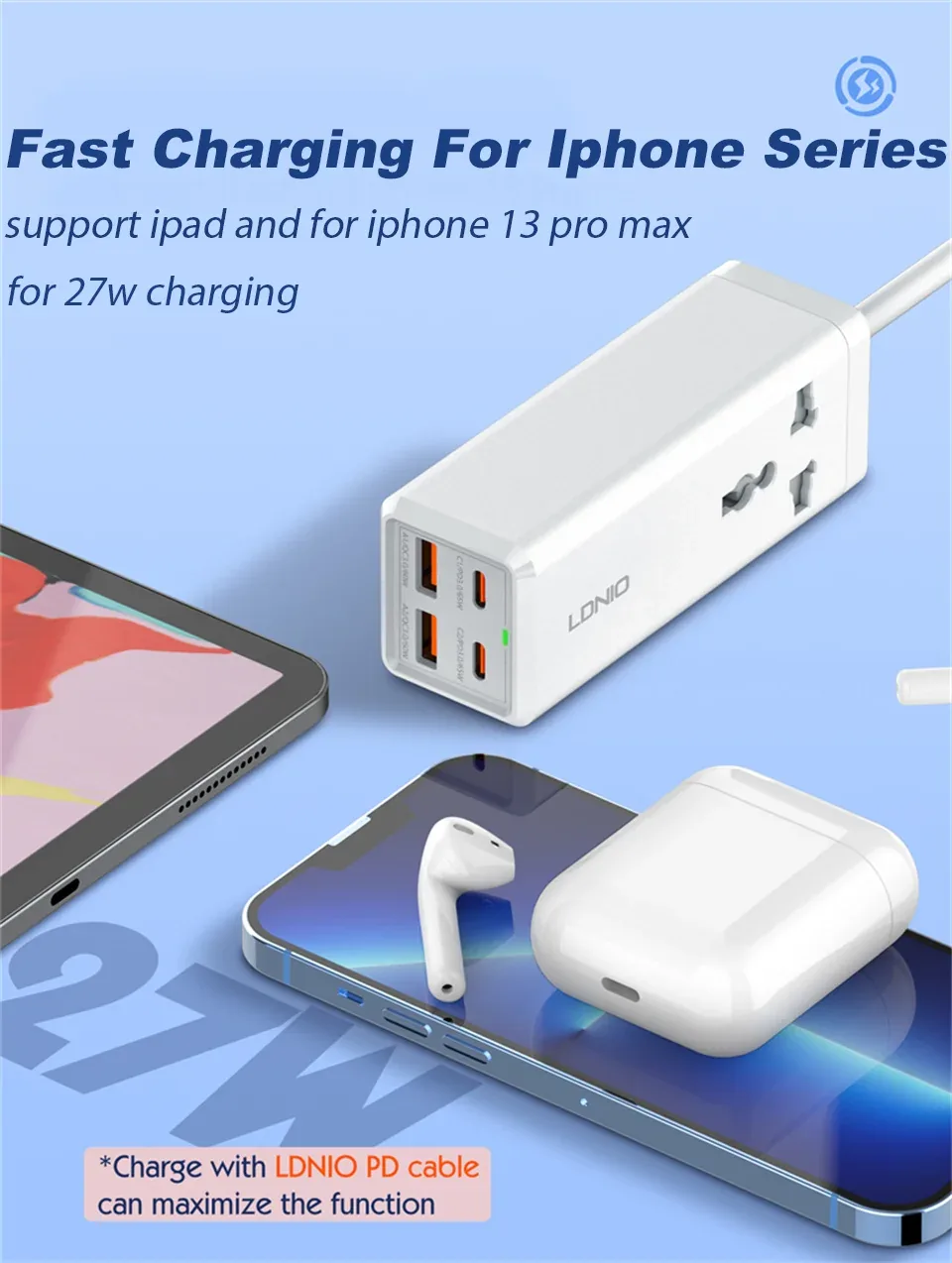 LDNIO 65W Desktop Power Strip SC1418 White for Sale in Pakistan