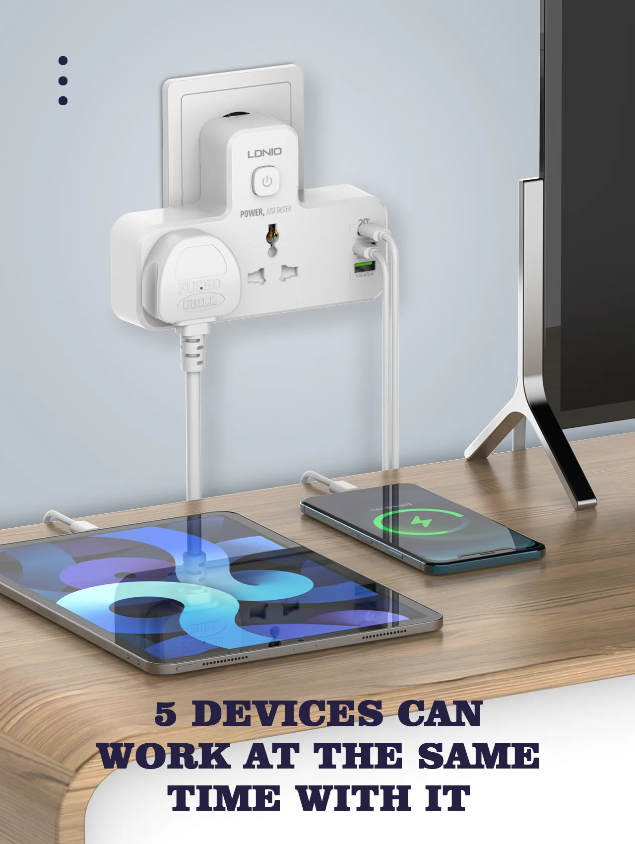 LDNIO SC2311 Power Extension USB-C 20W PD For Mac, 2 X USB-A with LAMP for Sale in Pakistan