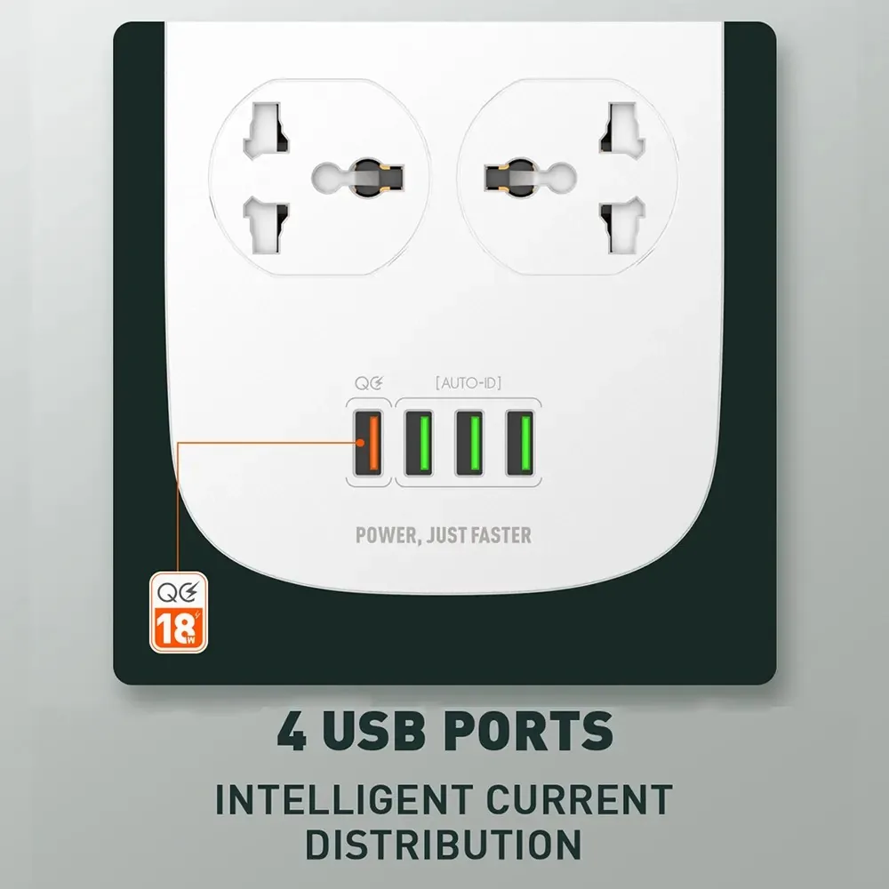 LDNIO SC4407 Heavy Duty Power Socket Extension 4 Power Plug Socket & 4-USB Port with 2M Cord for Sale in Pakistan