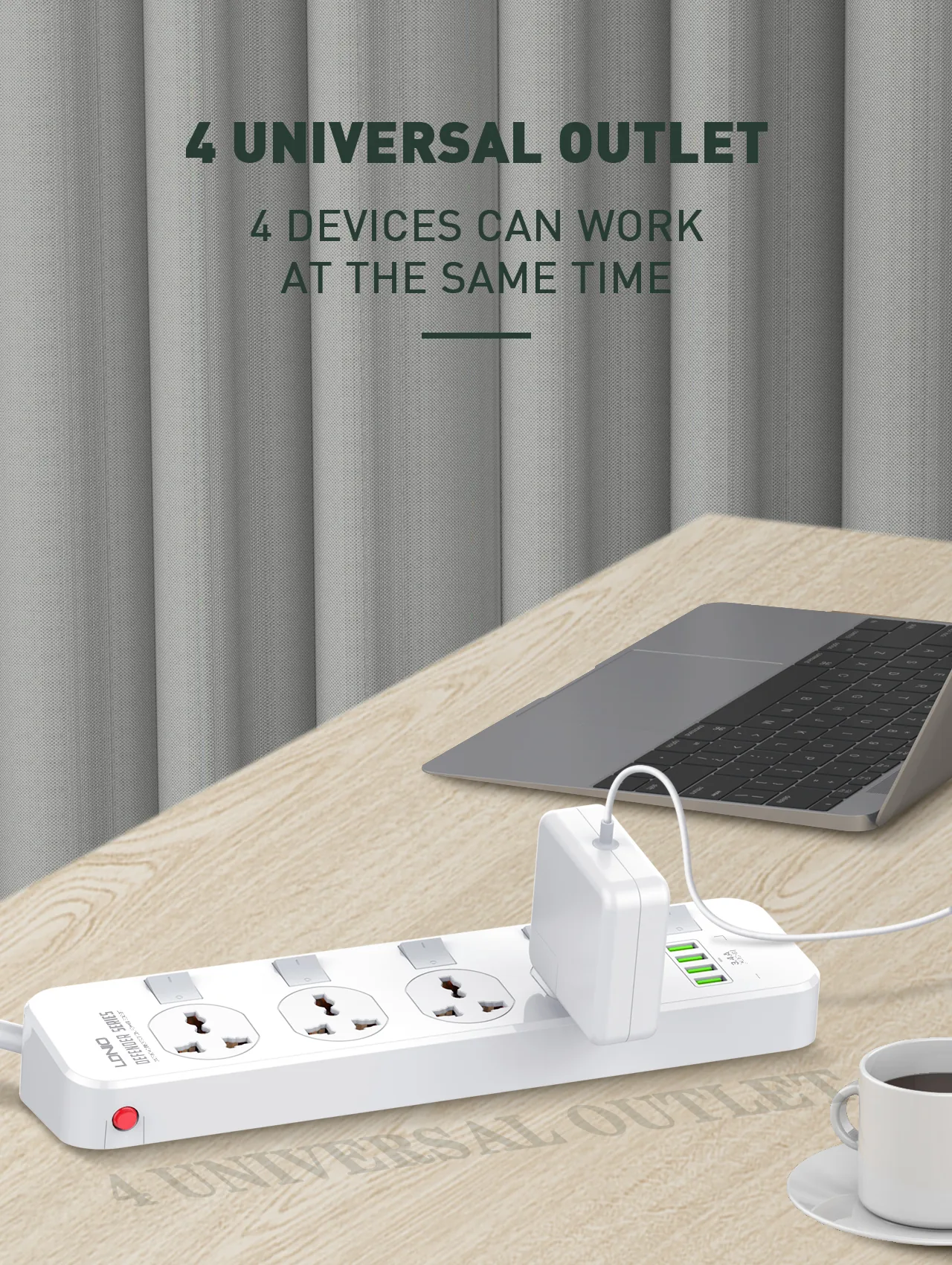 LDNIO SC4408 Power Socket Extension 4 Power Sockets & 4 USB-A With 2m Power Cord for Sale in Pakistan