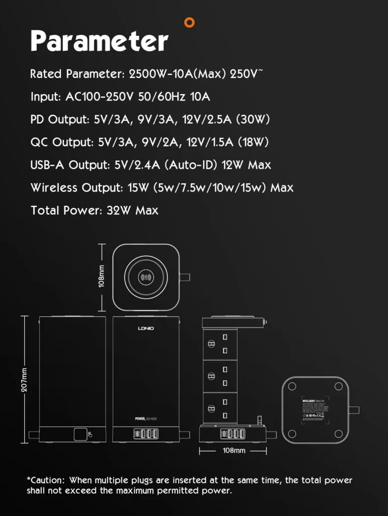 LDNIO SKW6457 Tower Extension Power Socket for Sale in Pakistan