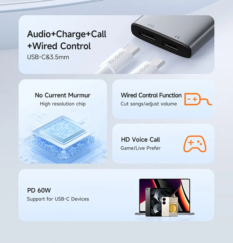 MCDODO CA-5570 2 IN 1 USB-C TO DUAL USB-C AUDIO ADAPTER for Sale in Pakistan