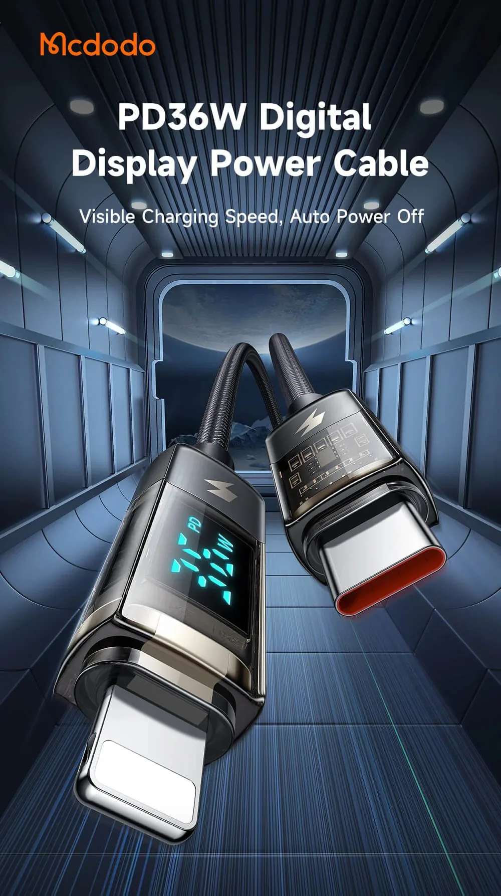 Mcdodo Digital Display Type-C To Lightning 1.8M Auto Power Off 36W PD Charging & data sync Cable for Sale in Pakistan