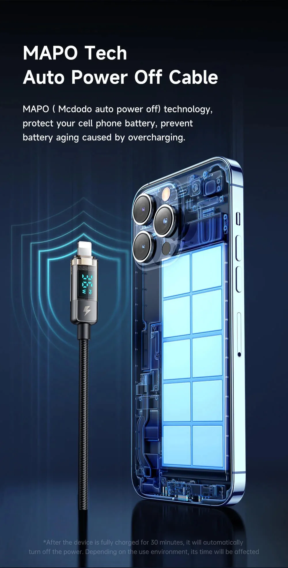 Mcdodo Digital Display Type-C To Lightning 1.8M Auto Power Off 36W PD Charging & data sync Cable for Sale in Pakistan