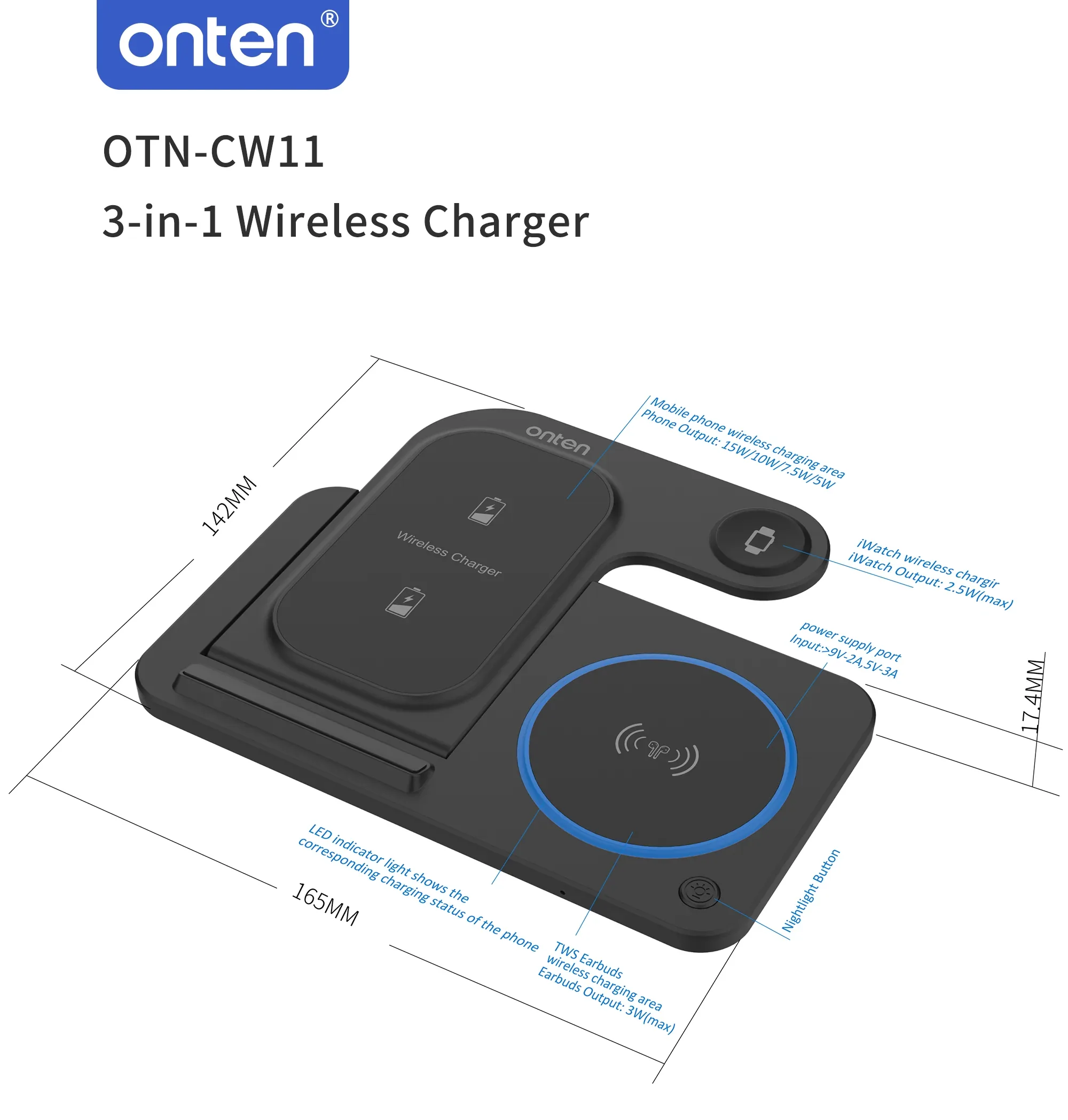 ONTEN 3-IN-1 Wireless Charger OTN-CW11 for Sale in Pakistan