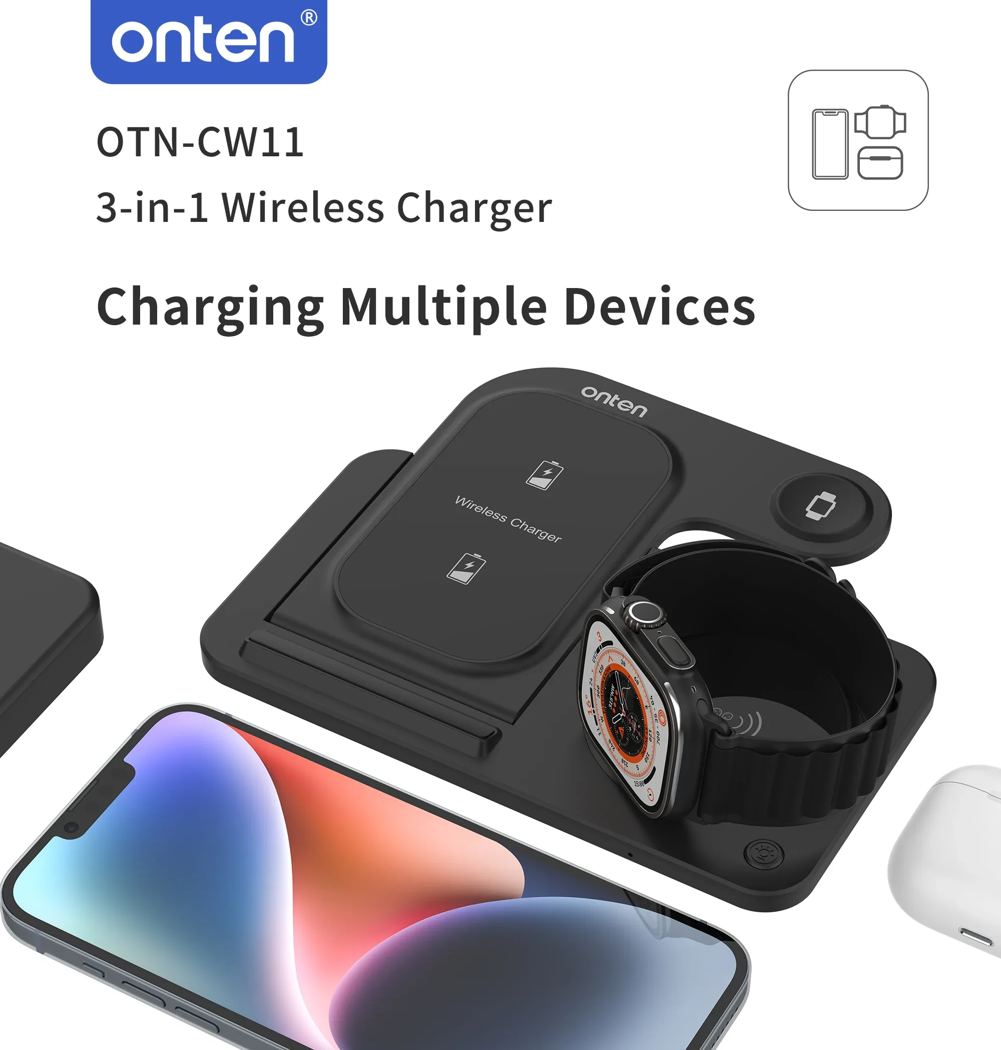 ONTEN 3-IN-1 Wireless Charger OTN-CW11 for Sale in Pakistan