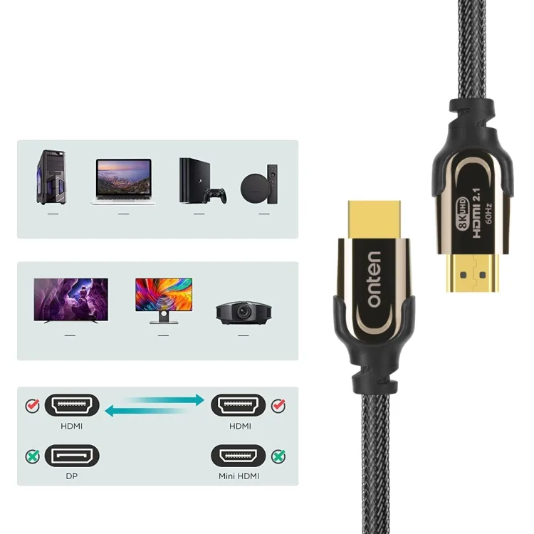 Onten HD180 HDMI Male to HDMI Male Cable 8K UHD 60Hz V2.1 – 2M for Sale in Pakistan
