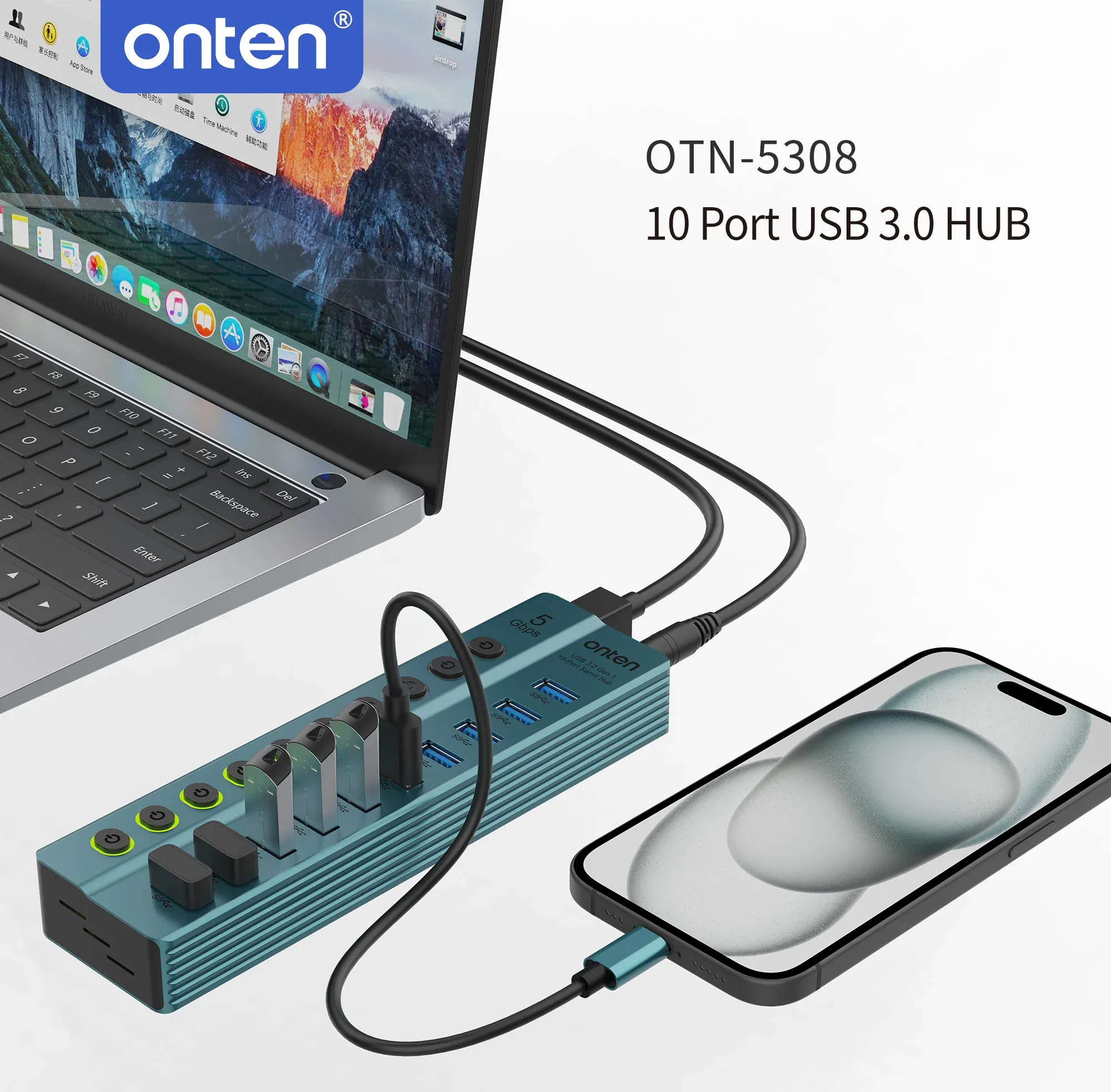 Onten USB 3.2 Gen 1 10-Port USB Hub OTN-5308 for Sale in Pakistan